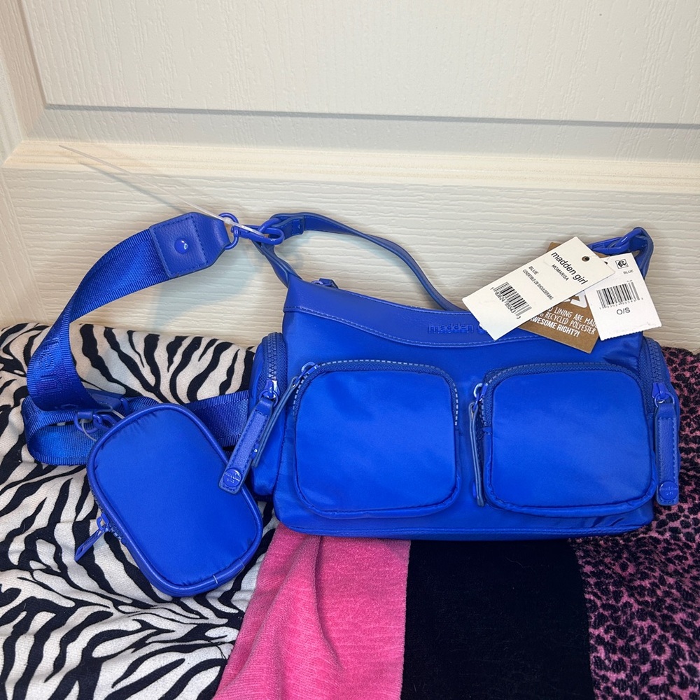 NWT Blue Nylon Madden Girl crossbody